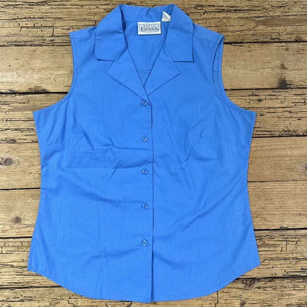 Basic Editions Women’s S Blue Sleeveless Button Up Blouse NWOT